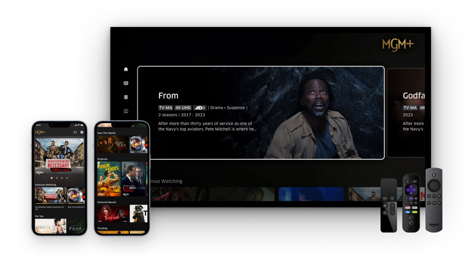 MGM+ content discovery — carousel system across mobile and TV platforms